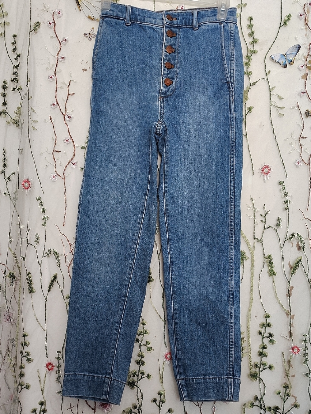 Madewell High-Rise Button-Fly Straight Jeans in Blue Denim